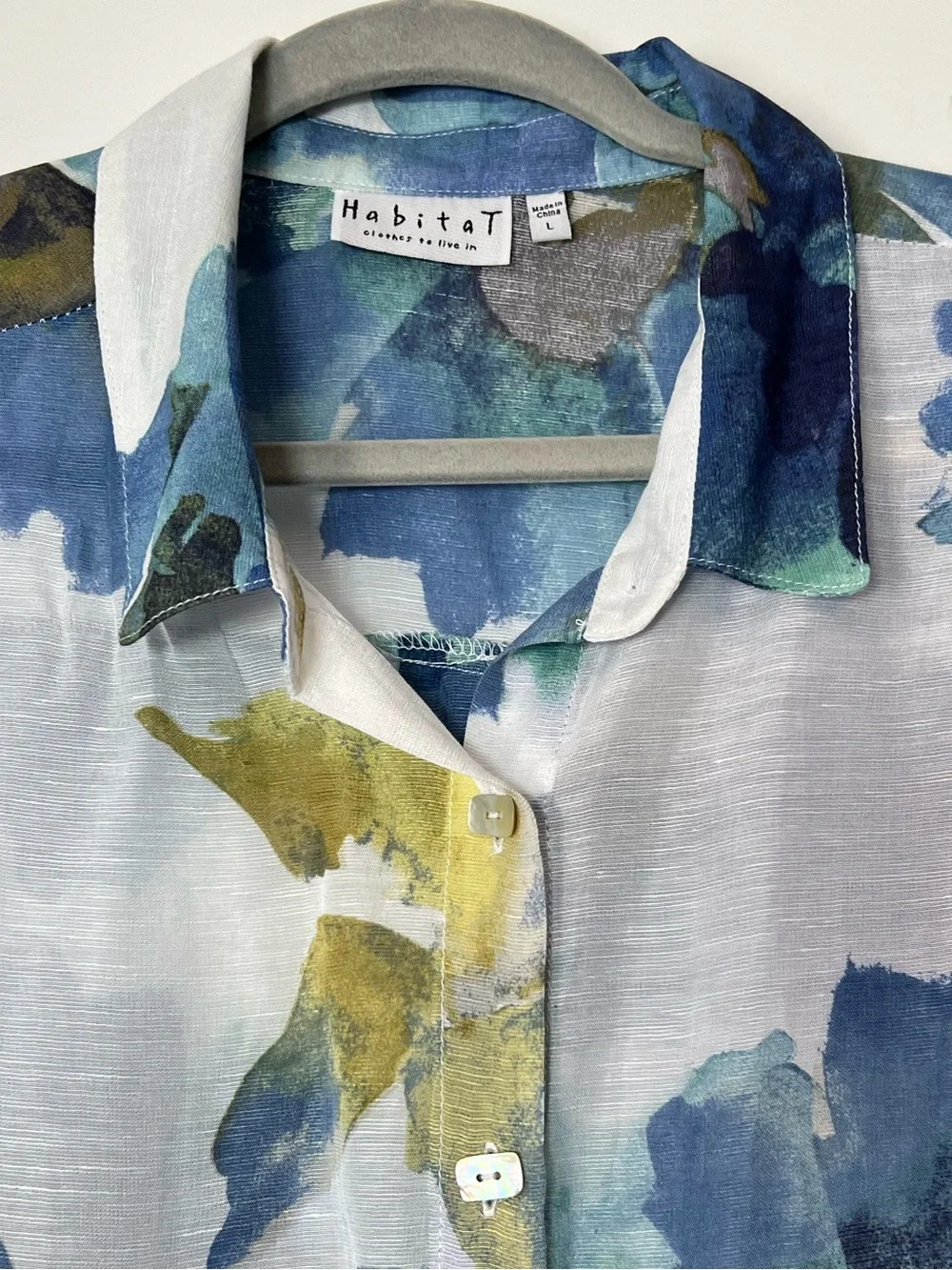Habitat 2 Piece Button-Front Shirt & Tank Watercolor Floral Spring Linen Blend - Picture 5 of 16